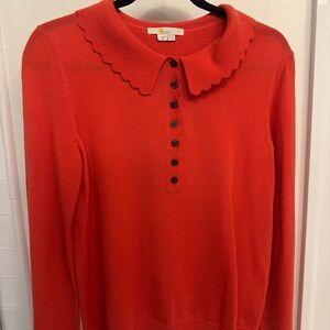 Boden Red Scalloped Collar Sweater